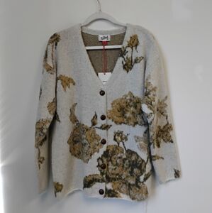 Woolrich Cream Floral Button Cardigan with Brown and Green Accents